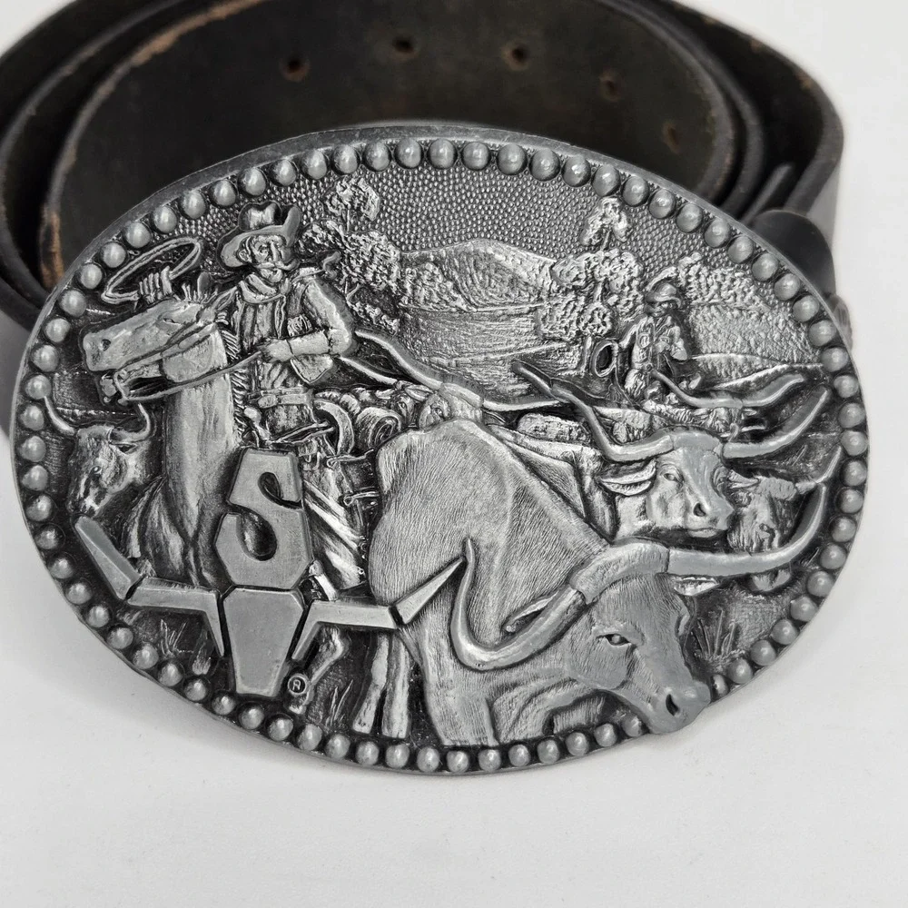 Vintage Western Cowboy Belt Sz 38 Levi's USA Leather ADM Zee Series Cattle Drive